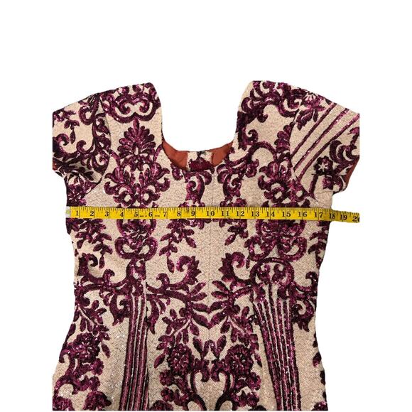 Handmade Multicolor Purple Pink Ivory Sequin Short Sleeve Sheath Dress Sz Small - Picture 6 of 11